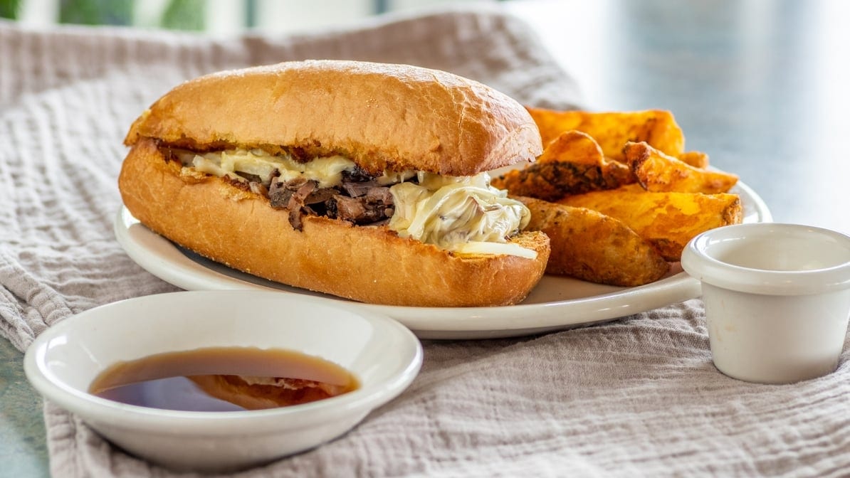 Swiss French Dip Sandwich.