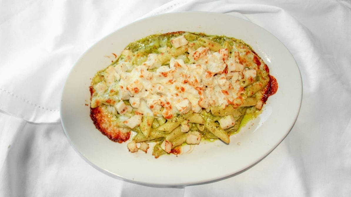 Chicken Penne with Garlic & Pesto.